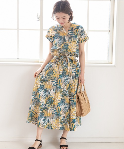 PREFERIR（プレフェリール）の「【Feliz】エスニックプリント バンドカラーワンピース.（シャツワンピース・レディース・ネイビー/イエロー・LARGE/MEDIUM/SMALL）」の13枚目の写真