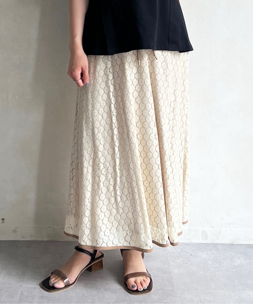 Chez toi（シェトワ）の「パイピングレーススカート（スカート・レディース・ブラック/グリーン/アイボリー・FREE）」の2枚目の写真
