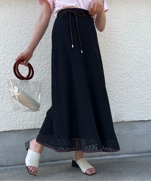 Chez toi（シェトワ）の「パイピングレーススカート（スカート・レディース・ブラック/グリーン/アイボリー・FREE）」の3枚目の写真