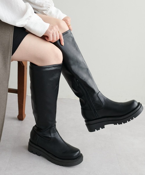 DISCOAT（ディスコート）の「タンクソールロングブーツ（ブーツ・レディース・ブラック/ブラウン/アイボリー・SMALL/MEDIUM/LARGE）」の3枚目の写真