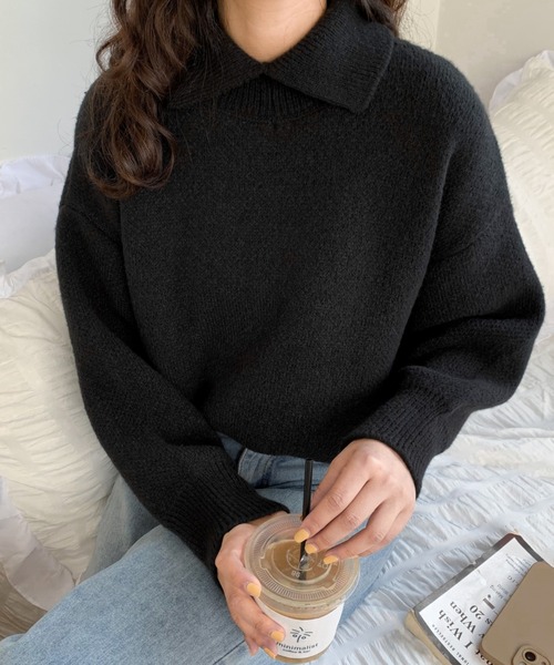 ABITOKYO(アビトーキョー)の「スリットハイネックプルオーバー(ニット/セーター・レディース・ブラック/ネイビー/グリーン/アイボリー/ベージュ/パープル・FREE)」の3枚目の写真