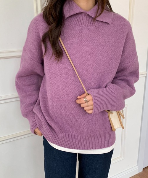 ABITOKYO(アビトーキョー)の「スリットハイネックプルオーバー(ニット/セーター・レディース・ブラック/ネイビー/グリーン/アイボリー/ベージュ/パープル・FREE)」の19枚目の写真