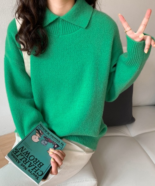 ABITOKYO(アビトーキョー)の「スリットハイネックプルオーバー(ニット/セーター・レディース・ブラック/ネイビー/グリーン/アイボリー/ベージュ/パープル・FREE)」の10枚目の写真