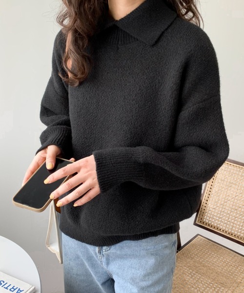 ABITOKYO(アビトーキョー)の「スリットハイネックプルオーバー(ニット/セーター・レディース・ブラック/ネイビー/グリーン/アイボリー/ベージュ/パープル・FREE)」の14枚目の写真