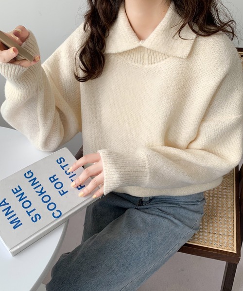 ABITOKYO(アビトーキョー)の「スリットハイネックプルオーバー(ニット/セーター・レディース・ブラック/ネイビー/グリーン/アイボリー/ベージュ/パープル・FREE)」の8枚目の写真