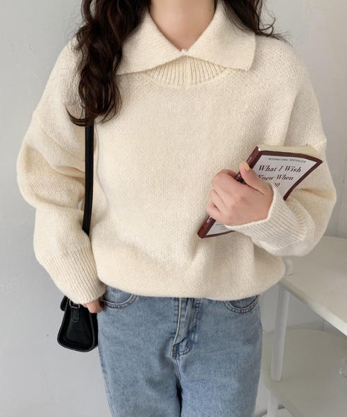 ABITOKYO(アビトーキョー)の「スリットハイネックプルオーバー(ニット/セーター・レディース・ブラック/ネイビー/グリーン/アイボリー/ベージュ/パープル・FREE)」の7枚目の写真