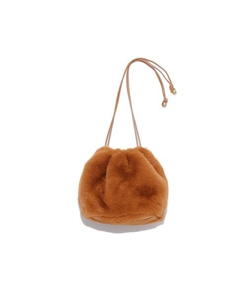 ミラオーウェンファー ハンドバッグ ベージュ Mila Owen（ミラオーウェン）の「ファー巾着バッグ