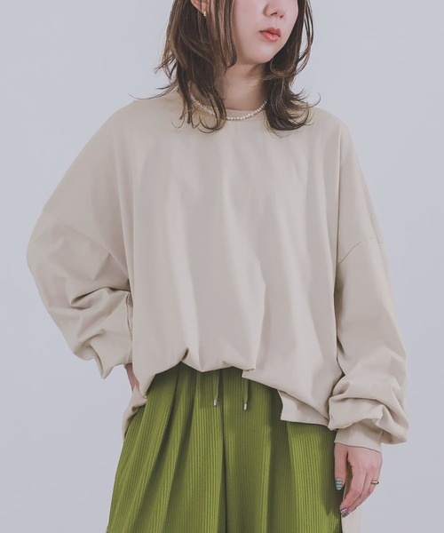 n'OrLABEL(ノアールレーベル)の「『こなれパフ袖ロンT』(Tシャツ/カットソー・レディース・ブルーグリーン/イエロー/ピンク/ブルー/ブラック/グレイッシュベージュ/スモークピンク/グレイッシュブルー/チャコール・FREE)」の3枚目の写真