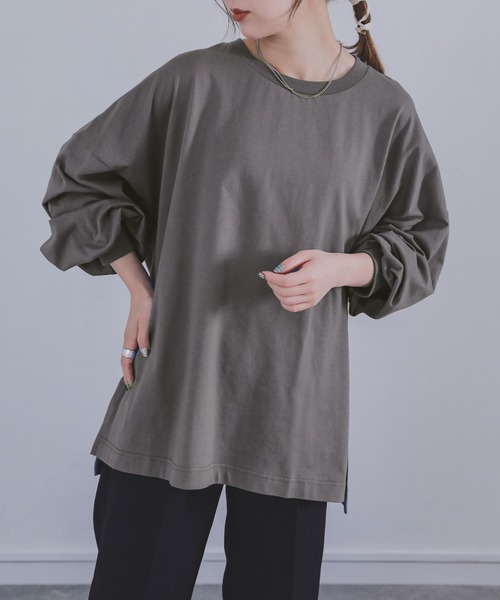 n'OrLABEL(ノアールレーベル)の「『こなれパフ袖ロンT』(Tシャツ/カットソー・レディース・ブルーグリーン/イエロー/ピンク/ブルー/ブラック/グレイッシュベージュ/スモークピンク/グレイッシュブルー/チャコール・FREE)」の2枚目の写真