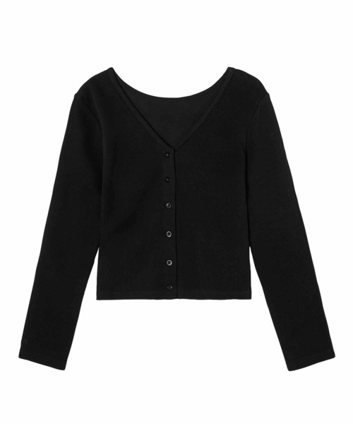 X-girl(エックスガール)の「RIB BACK OPEN TOP(カーディガン/ボレロ・レディース・ライトブルー/ホワイト/ブラック・M/S)」の6枚目の写真