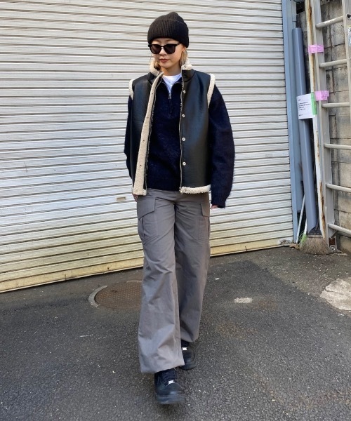 SHAGGIE（シャギー）の「ドローコードワイドカーゴスノーパンツ（カーゴパンツ・レディース・チャコールグレー/ブラック/ブラウン/カーキ/その他・FREE）」の9枚目の写真