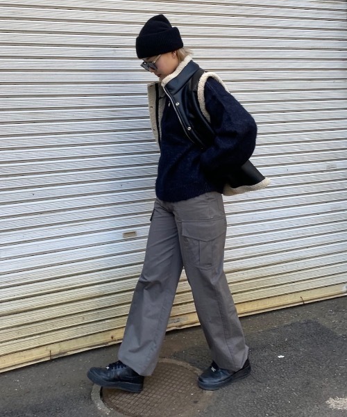 SHAGGIE（シャギー）の「ドローコードワイドカーゴスノーパンツ（カーゴパンツ・レディース・チャコールグレー/ブラック/ブラウン/カーキ/その他・FREE）」の10枚目の写真