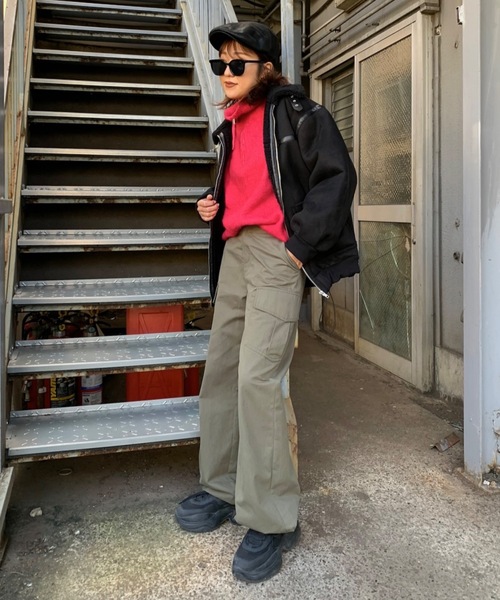 SHAGGIE（シャギー）の「ドローコードワイドカーゴスノーパンツ（カーゴパンツ・レディース・チャコールグレー/ブラック/ブラウン/カーキ/その他・FREE）」の7枚目の写真