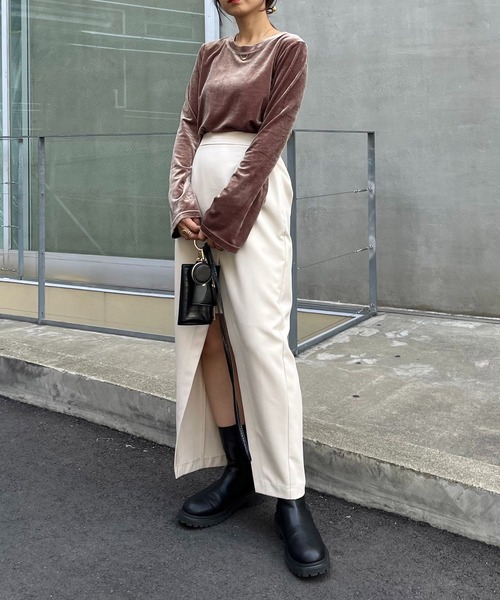 CAPRICIEUX LE'MAGE（カプリシューレマージュ）の「ベロアロンT（Tシャツ/カットソー・レディース・チャコールグレー/ベージュ/ブラウン・FREE）」の10枚目の写真