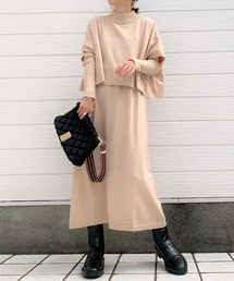 Q | ケープ×リブニットワンピース(ワンピース)