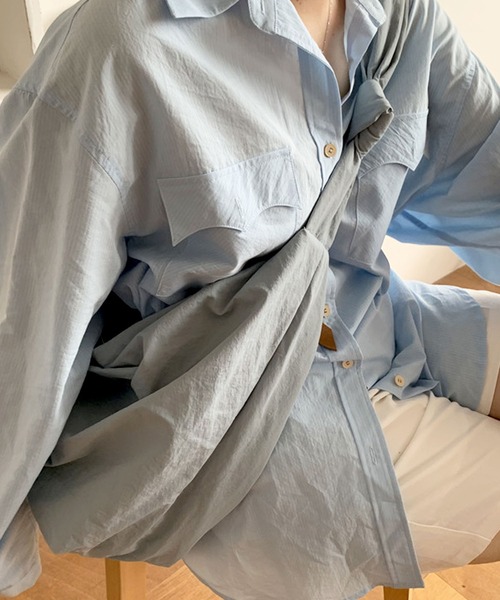 florist（フローリスト）の「【大容量/A4収納可】2WAY結びデザインワンハンドルトートバッグ（ショルダーバッグ・レディース・ライトブルー/ブラック/カーキ/ピンク/グリーン/ホワイト・FREE）」の5枚目の写真