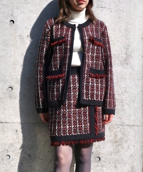 LOVELESS（ラブレス）の「ツィードライクニットスカート（スカート・レディース・レッド系その他/ネイビー・34/36）」の10枚目の写真