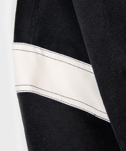 PLACE STUDIO（プレイススタジオ）の「【PLACE STUDIO 】オーバーサイズブルゾン レザーバイカラーバーシティジャンパー（ブルゾン・レディース・ブラック/カーキ・FREE）」の6枚目の写真