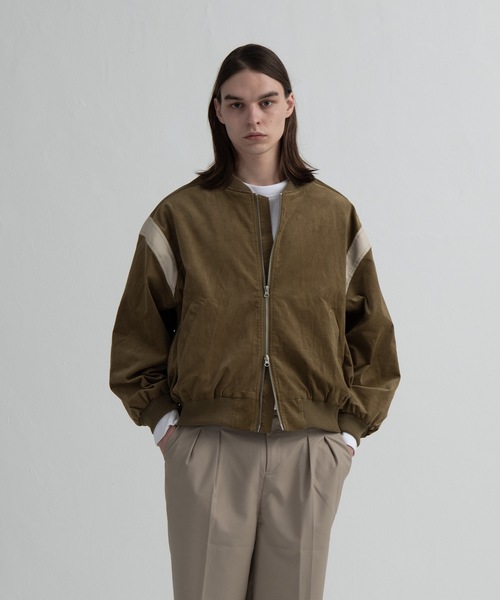 PLACE STUDIO（プレイススタジオ）の「【PLACE STUDIO 】オーバーサイズブルゾン レザーバイカラーバーシティジャンパー（ブルゾン・レディース・ブラック/カーキ・FREE）」の10枚目の写真