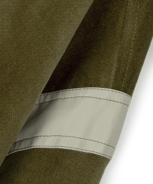 PLACE STUDIO（プレイススタジオ）の「【PLACE STUDIO 】オーバーサイズブルゾン レザーバイカラーバーシティジャンパー（ブルゾン・レディース・ブラック/カーキ・FREE）」の11枚目の写真