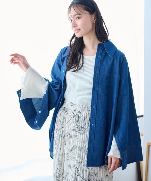 mysty woman（ミスティウーマン）の「BIGカフス2WAYシャツ　184588（シャツ/ブラウス・レディース・ベージュ系その他/ピンク系その他/ブルー系その他・FREE）」の3枚目の写真