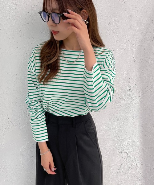 apres jour mignon（アプレジュールミニョン）の「ボーダーロンT【ZOZOTOWN限定アイテム】（Tシャツ/カットソー・レディース・ネイビー/レッド/ピンク/グリーン/ブルー・フリー/X-LARGE）」の7枚目の写真