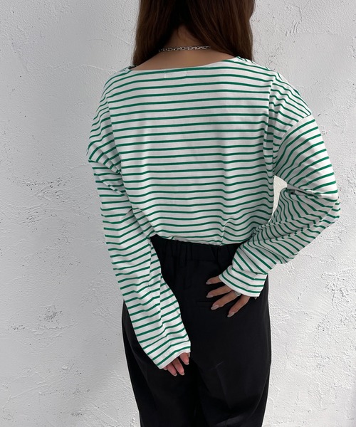 apres jour mignon（アプレジュールミニョン）の「ボーダーロンT【ZOZOTOWN限定アイテム】（Tシャツ/カットソー・レディース・ネイビー/レッド/ピンク/グリーン/ブルー・フリー/X-LARGE）」の9枚目の写真