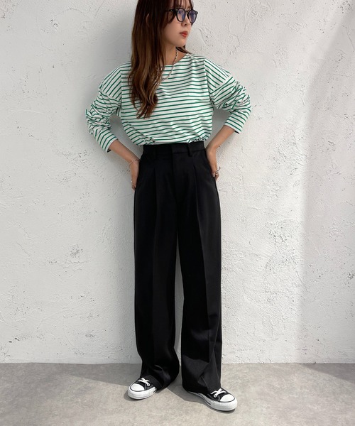 apres jour mignon（アプレジュールミニョン）の「ボーダーロンT【ZOZOTOWN限定アイテム】（Tシャツ/カットソー・レディース・ネイビー/レッド/ピンク/グリーン/ブルー・フリー/X-LARGE）」の10枚目の写真
