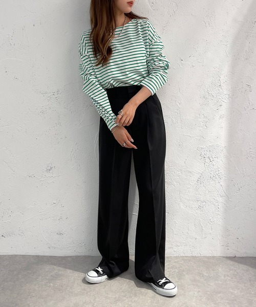 apres jour mignon（アプレジュールミニョン）の「ボーダーロンT【ZOZOTOWN限定アイテム】（Tシャツ/カットソー・レディース・ネイビー/レッド/ピンク/グリーン/ブルー・フリー/X-LARGE）」の11枚目の写真