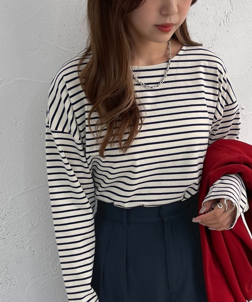 apres jour mignon（アプレジュールミニョン）の「ボーダーロンT【ZOZOTOWN限定アイテム】（Tシャツ/カットソー・レディース・ネイビー/レッド/ピンク/グリーン/ブルー・フリー/X-LARGE）」の13枚目の写真