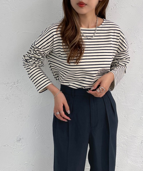 apres jour mignon（アプレジュールミニョン）の「ボーダーロンT【ZOZOTOWN限定アイテム】（Tシャツ/カットソー・レディース・ネイビー/レッド/ピンク/グリーン/ブルー・フリー/X-LARGE）」の16枚目の写真