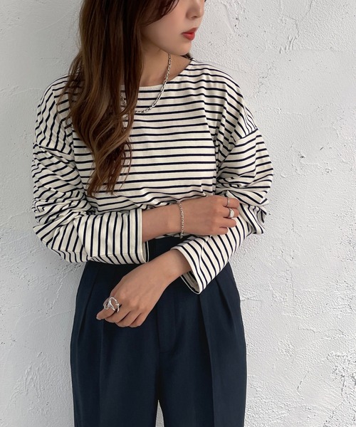 apres jour mignon（アプレジュールミニョン）の「ボーダーロンT【ZOZOTOWN限定アイテム】（Tシャツ/カットソー・レディース・ネイビー/レッド/ピンク/グリーン/ブルー・フリー/X-LARGE）」の17枚目の写真