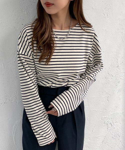 apres jour mignon（アプレジュールミニョン）の「ボーダーロンT【ZOZOTOWN限定アイテム】（Tシャツ/カットソー・レディース・ネイビー/レッド/ピンク/グリーン/ブルー・フリー/X-LARGE）」の19枚目の写真