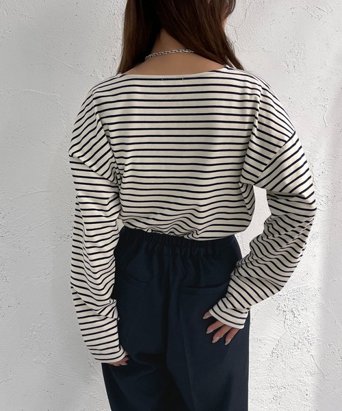 apres jour mignon（アプレジュールミニョン）の「ボーダーロンT【ZOZOTOWN限定アイテム】（Tシャツ/カットソー・レディース・ネイビー/レッド/ピンク/グリーン/ブルー・フリー/X-LARGE）」の21枚目の写真