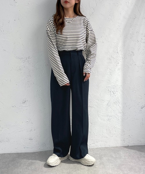 apres jour mignon（アプレジュールミニョン）の「ボーダーロンT【ZOZOTOWN限定アイテム】（Tシャツ/カットソー・レディース・ネイビー/レッド/ピンク/グリーン/ブルー・フリー/X-LARGE）」の22枚目の写真