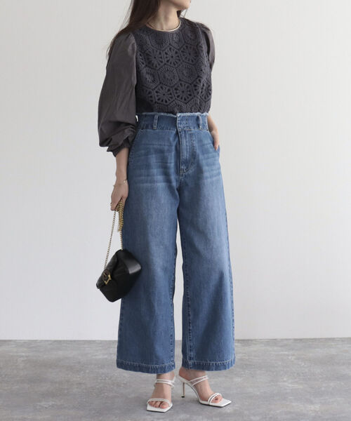 fredy emue（フレディエミュ）の「【セットアップ可能】コットンレースドッキングブラウス（シャツ/ブラウス・レディース・アイボリー/チャコールグレー・38）」の20枚目の写真