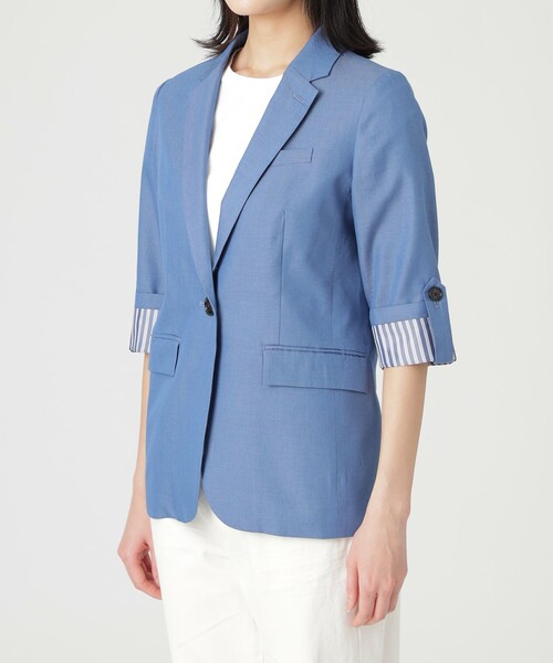 LOVELESS（ラブレス）の「ハーフスリーブシングルジャケット（テーラードジャケット・レディース・ブルー/ベージュ系その他・34/36）」の4枚目の写真