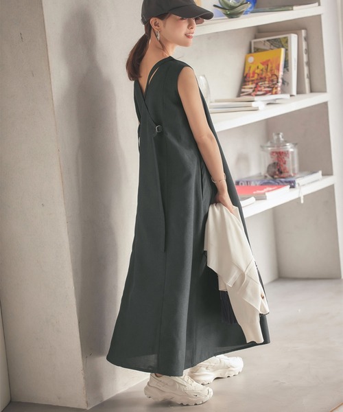 [田中亜希子さんコラボ]バッククロスリネンライクワンピース