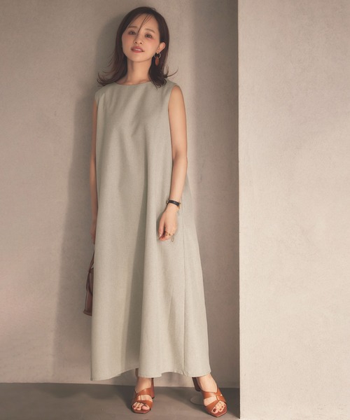 [田中亜希子さんコラボ]バッククロスリネンライクワンピース