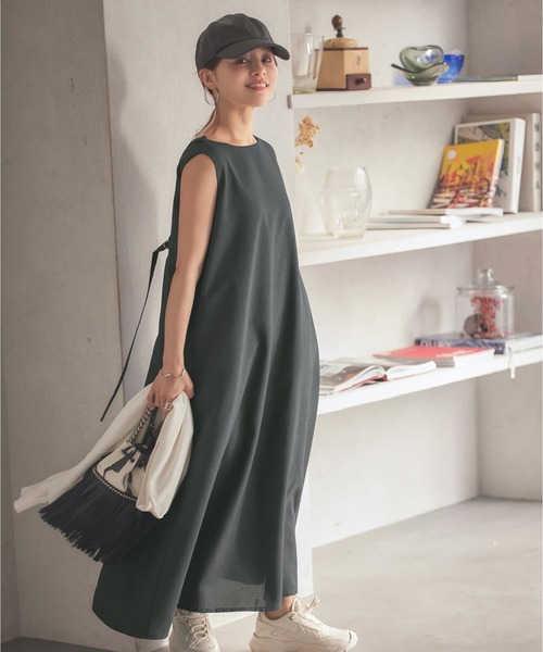 [田中亜希子さんコラボ]バッククロスリネンライクワンピース