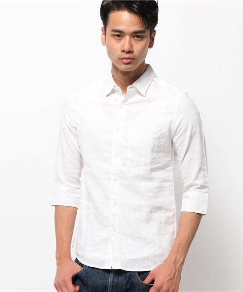 OUTLET（アウトレット）の「【Ciaopanic】麻混シャツ7S（シャツ/ブラウス・メンズ・ダークグリーン/ライトグリーン/ブルー/ホワイト・MEDIUM/SMALL/LARGE）」の2枚目の写真
