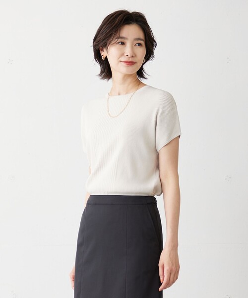 J.PRESS Ladies(J.プレス レディス)の「【洗える】レーヨンエリートストレッチ フレンチスリーブ ニット(ニット/セーター・レディース・アイボリー系/ネイビー系/ホワイト系/サックスブルー系・SMALL)」の3枚目の写真