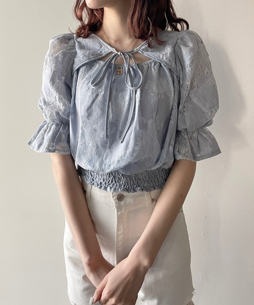 one way（ワンウェイ）の「デコルテレーストップス（シャツ/ブラウス・レディース・ブラック/ホワイト/ブルー/ピンク・FREE）」の9枚目の写真