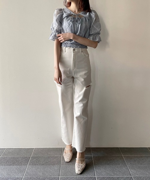 one way（ワンウェイ）の「デコルテレーストップス（シャツ/ブラウス・レディース・ブラック/ホワイト/ブルー/ピンク・FREE）」の13枚目の写真