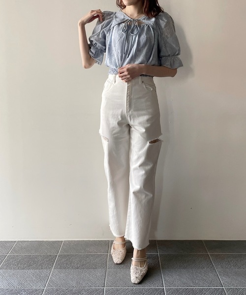 one way（ワンウェイ）の「デコルテレーストップス（シャツ/ブラウス・レディース・ブラック/ホワイト/ブルー/ピンク・FREE）」の16枚目の写真