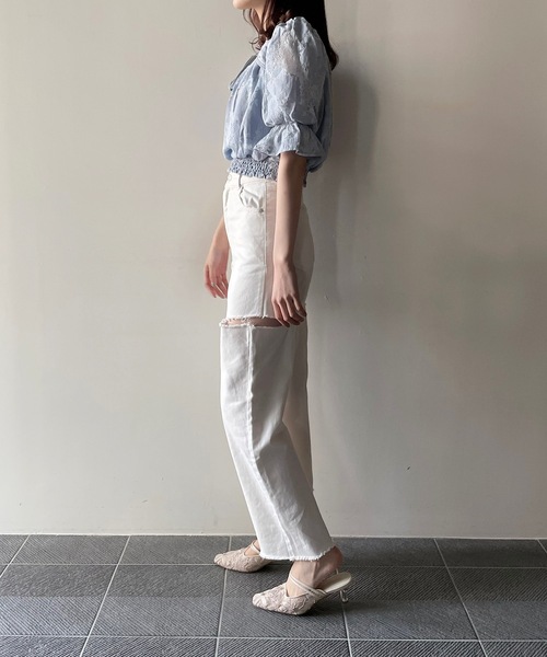 one way（ワンウェイ）の「デコルテレーストップス（シャツ/ブラウス・レディース・ブラック/ホワイト/ブルー/ピンク・FREE）」の7枚目の写真