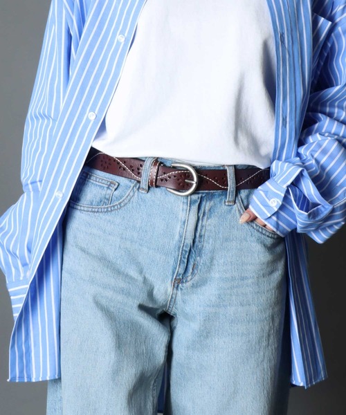 SOMETHING(サムシング)の「SOMETHING ステッチ パンチング レザーベルト(ベルト・レディース・ネイビー/ダークブラウン/ブラウン/ブラック/ワイン・FREE)」の1枚目の写真