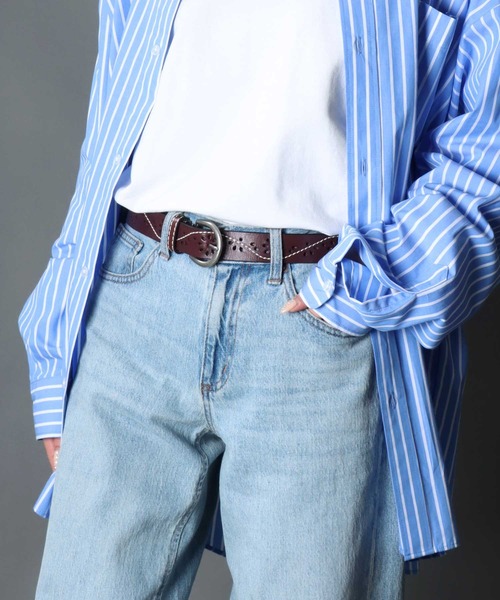 SOMETHING(サムシング)の「SOMETHING ステッチ パンチング レザーベルト(ベルト・レディース・ネイビー/ダークブラウン/ブラウン/ブラック/ワイン・FREE)」の7枚目の写真