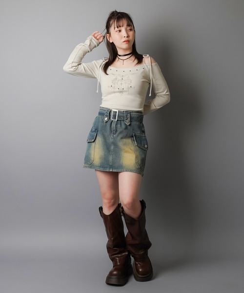★大人気★SaturdayClub ベルト付きデニムミニスカート ベルト付き デニムミニスカート/スカパン（デニムスカート