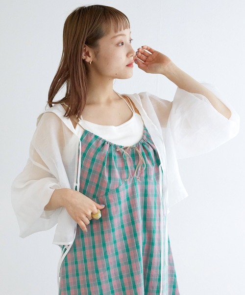 w closet（ダブルクローゼット）の「ドロストチェックキャミワンピース（ワンピース・レディース・パープル系その他/ブルー系その他/グリーン×ピンク・FREE）」の5枚目の写真